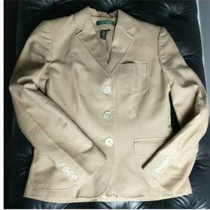 RALPH LAUREN Silk Blend Blazer Suit Jacket Tan Beige Gold Size 2 Petite